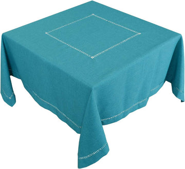 Solid Teal Color Hemstitched Tablecloth (Square 54 Inches)