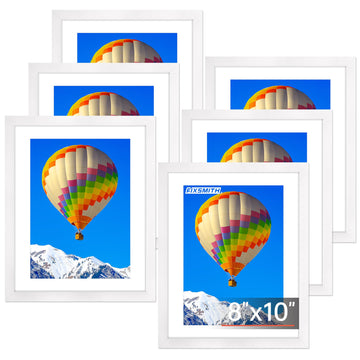 8x10 Picture Frame Set of 6, White Photo Frames Bulk with HD Plexiglass, Display Pictures 5x7 with Mat or 8x10