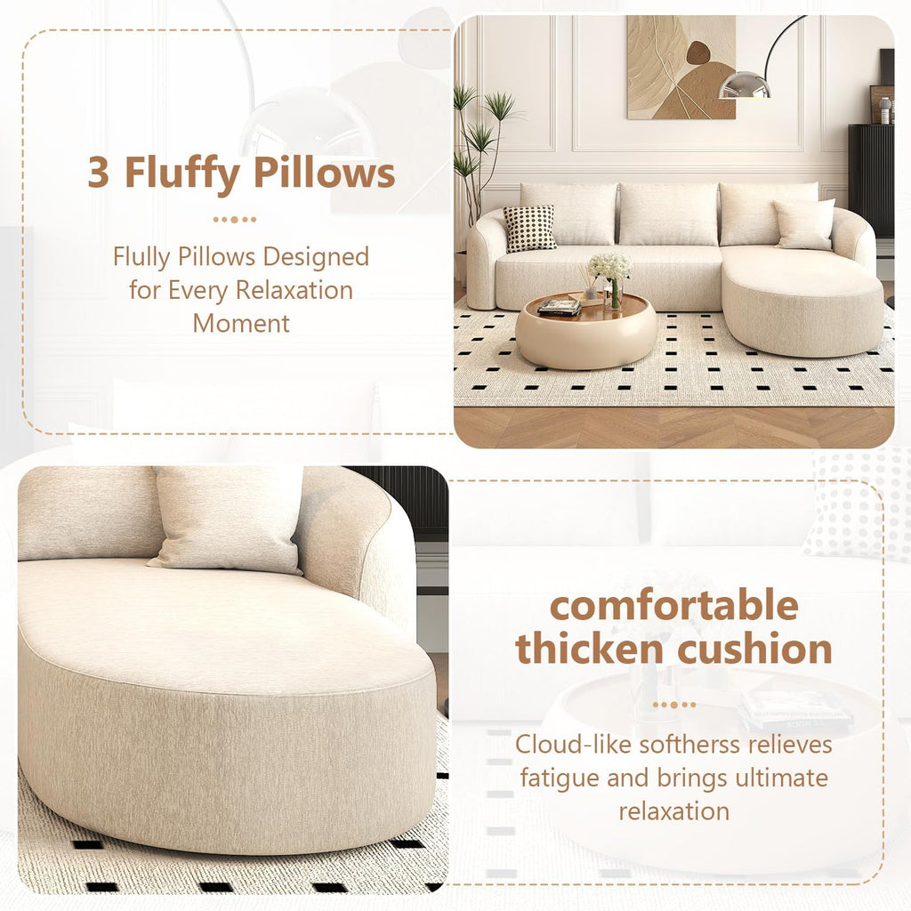111" Modular Sectional Couches Luxury Modern Curved Back Sofa,Minimalist Comfy L-Shape Boneless Cloud Couch for Living