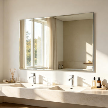 Frameless Wall Mirror 55" x 30" Bathroom Mirror for Over Sink Beveled Edge