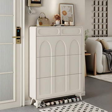 Shoe Storage Cabinet with Drawers & Adjustable Shelves Cream Ultra-thin Flip Shoe Cabinet Door Indoor Entrance Porch