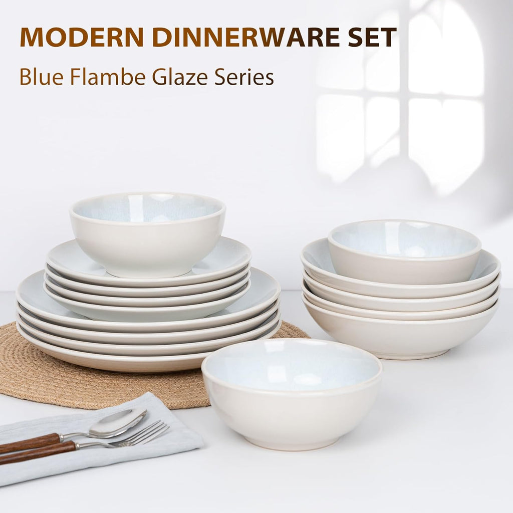 Plates and Bowls Sets for 4 - 12-Piece Stoneware Dinnerware Sets, Ceramic Dishware SetUse and Formal Dining
