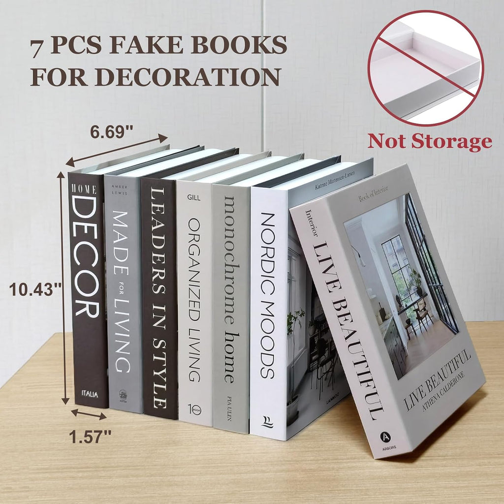 Decorative Books Decor - 7 Pcs Fake Books for Decoration, Faux Stack for Bookshelf, Coffee Table, Designer Decor Set
