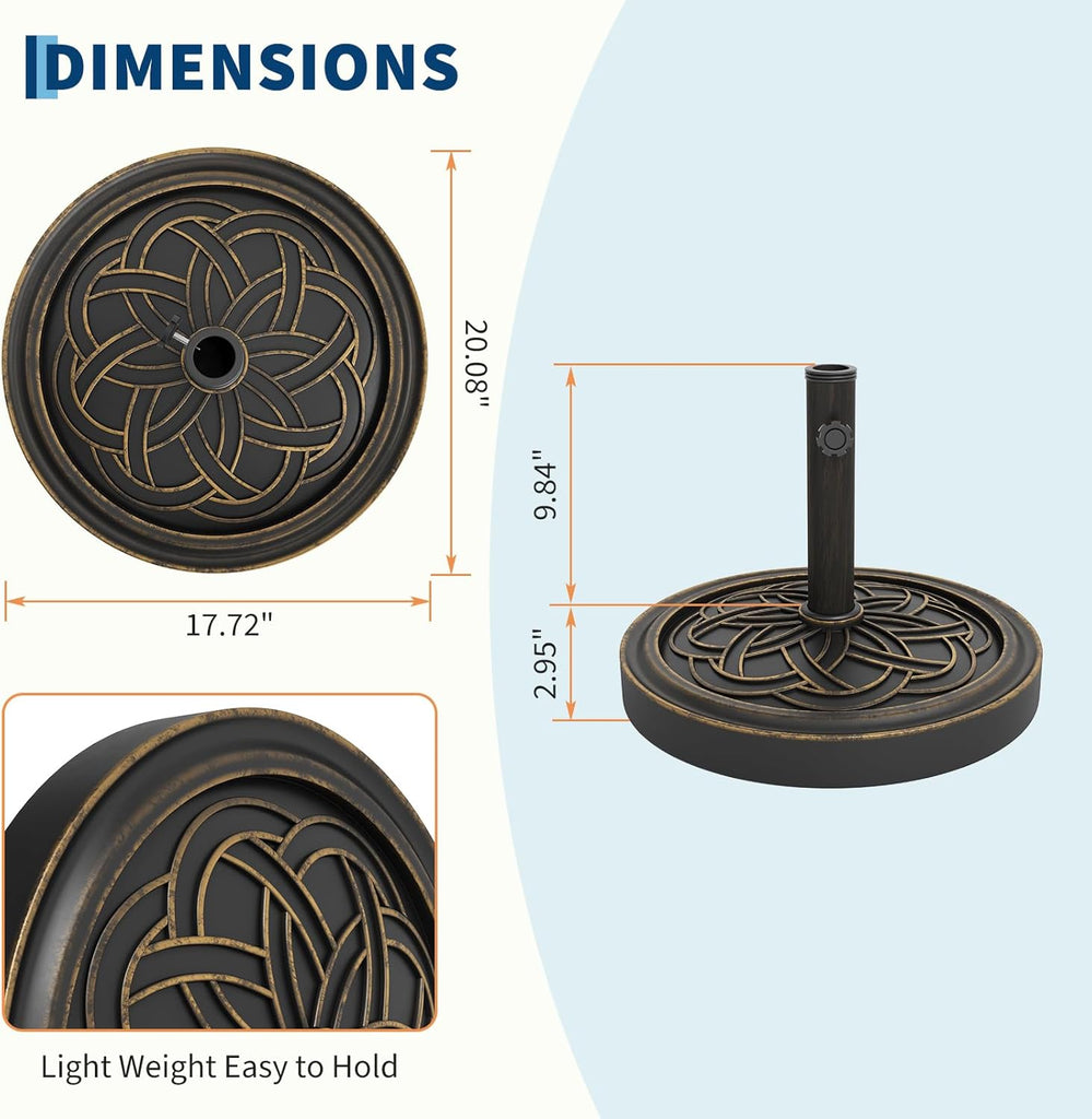 Patio Umbrella Base, 26.5lb Capacity Heavy Duty Design with Adjustable Pole Adapter Fits 1.5" to 2.1" Poles for