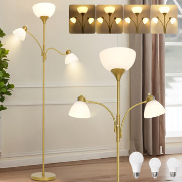Floor Lamps, Standing Lamp with Stepless Dimming, 3 Lights Adjustable Reading Lights, Morden Tall Lamps, Gold