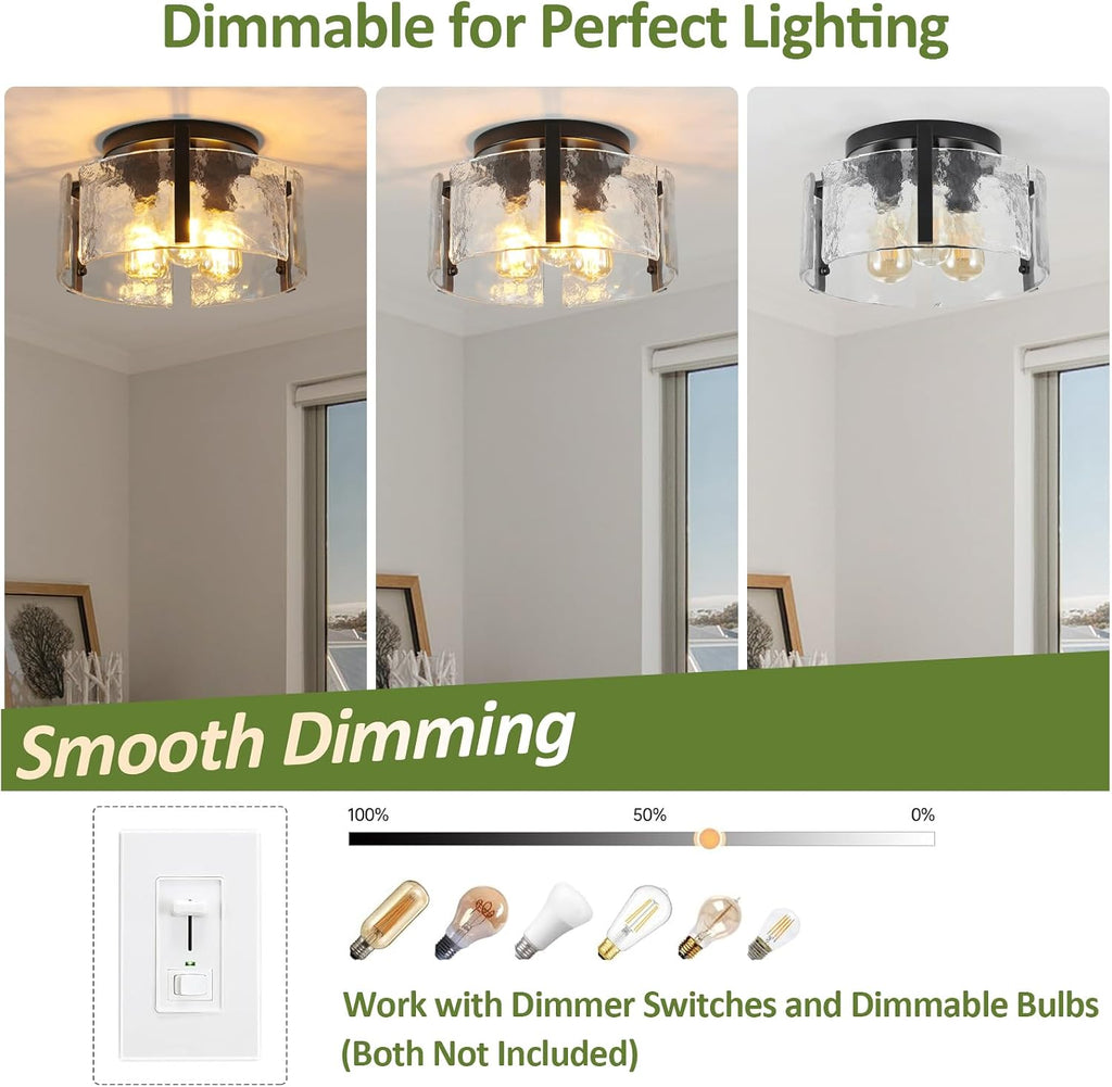 Black Semi Flush Mount Ceiling Light Dimmable, Modern Close to Ceiling Light Hallway Light Fixtures Ceiling Mount