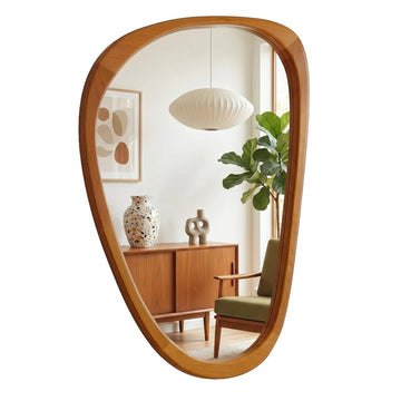 24x36 Inch Warm Walnut Irregular Solid Wood Bathroom Vanity Mirror