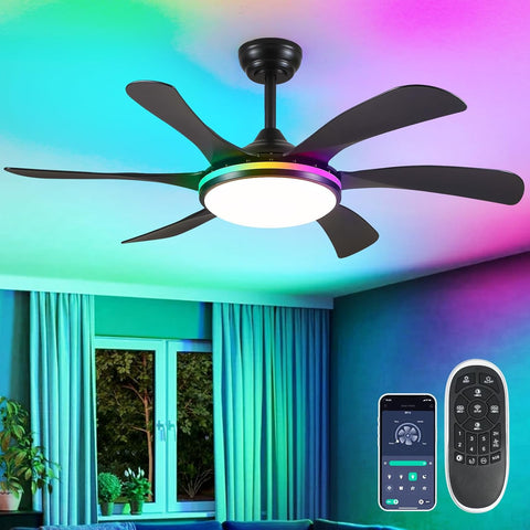 46In Black RGB Ceiling Fans with Lights - Low Profile Modern Ceiling Fan Light with Remote/APP, RGB+3CCT 6 Wind Speeds and Reversible, Indoor Outdoor Fan Light Fixture for Party, Kid's Room A101-B0DJ6M3KVD