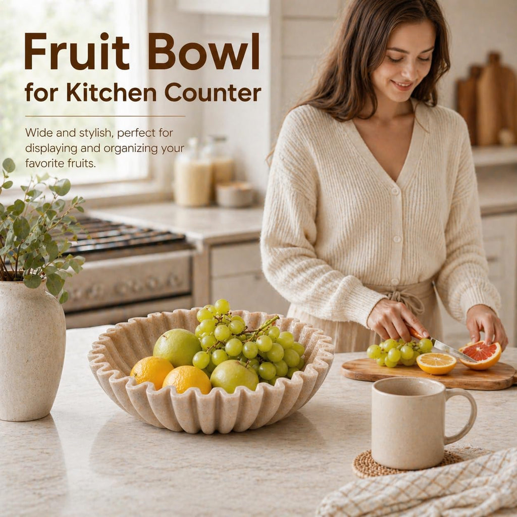 Large Decorative Bowl, Modern Handicraft Bowls Decor, Fruit Bowl Counter, Ruffle Decor, Stylish Key Bowl for Entry