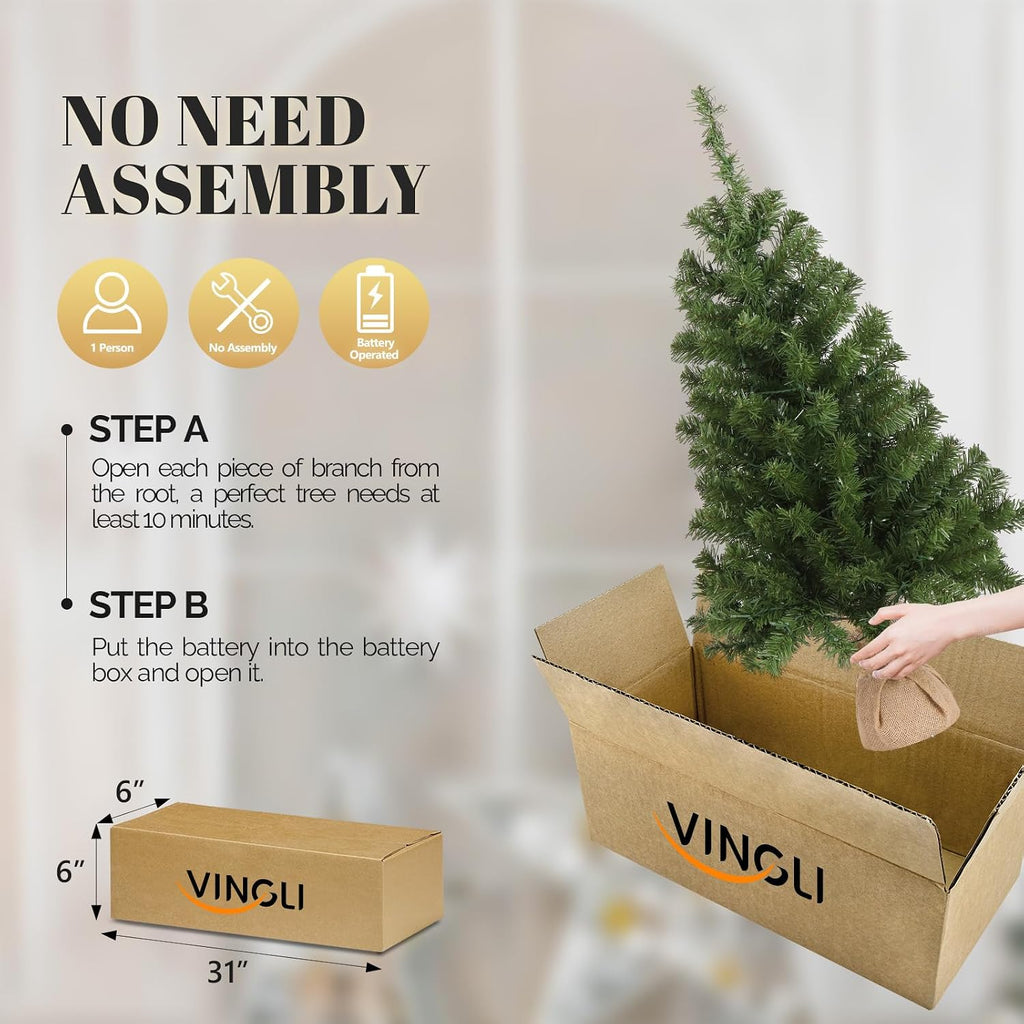 Green Mini Artificial Christmas Tree, 2 to 4 ft, Pre-lit Design, Tabletop Xmas Tree for Christmas