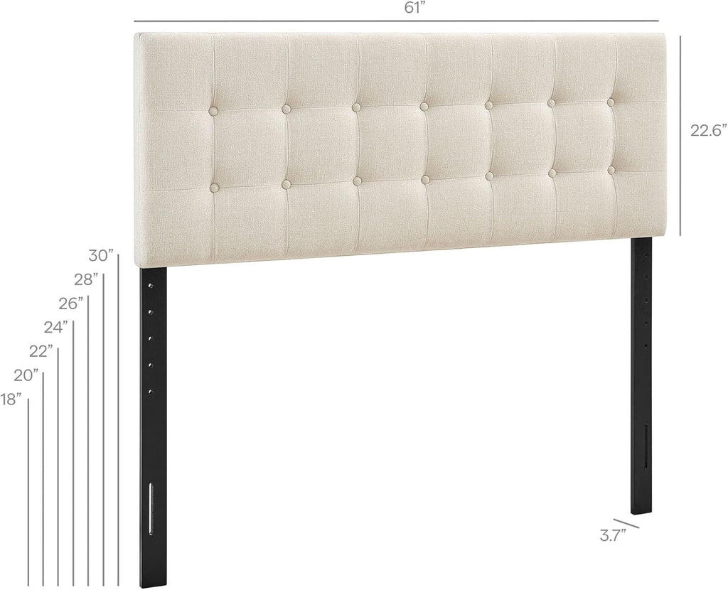Queen Fabric Headboard in Ecru - Linen-Like Upholstery with Button Tufting and 7 Adjustable Height Positions