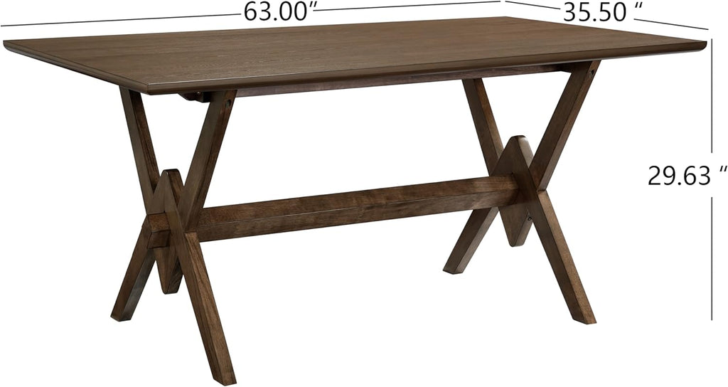 Farmhouse Dining Table for 6, 63 Inch Rectangular Wooden Kitchen Table with Double V Base, Rustic Dining Table with