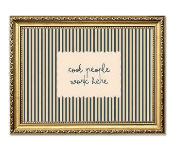 Cool People Work Here Wall Art, Funny Office Sign Wall Decor Painting Vintage Striped Quote Canvas Print Picture