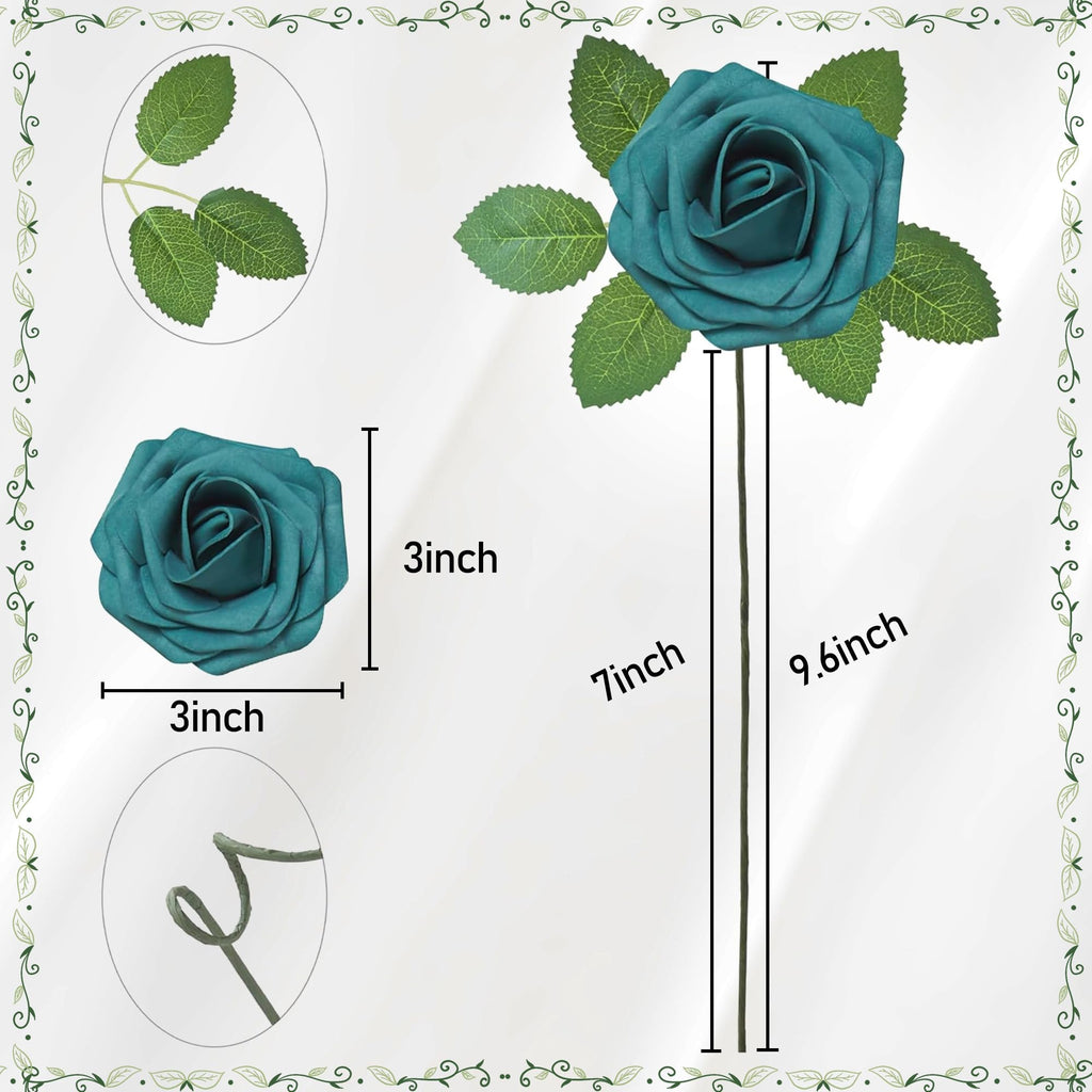 Artificial Flowers, 50pcs Dark Teal Artificial Rose for Bouquets