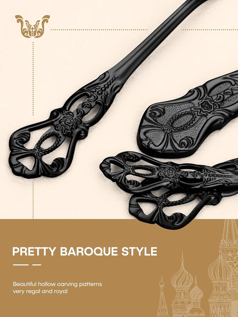 48 Pieces Black Silverware Set with Steak Knives, Gorgeous Retro Royal Silverware Set for 8
