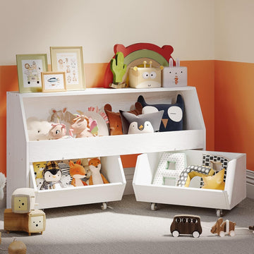 Toy Storage and Organizer for Kid, Large Toy Bin Bookcase Toy Cabinet with Two Moveable Drawers, Children Toddler