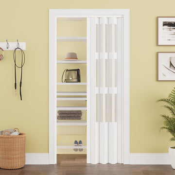 36" x 80" 3-Lites Acrylic Glass & PVC Accordion Door Interior with Handle