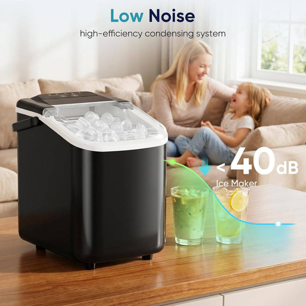 Ice Maker Countertop, Ice Machine with Portable Handle, Basket and Scoop, 26lbs Daily, 9 Bullet Cubes in 6~8 Mins