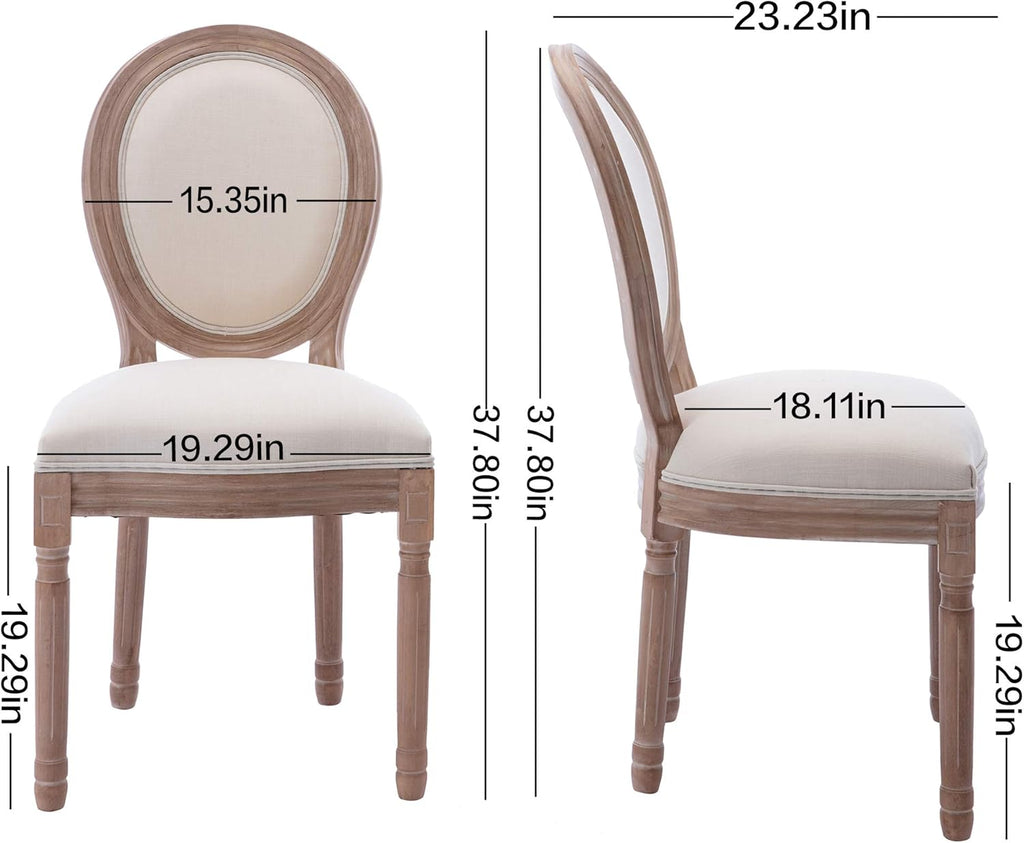 French Country Dining Chairs Set of 2, Vintage Louis-Style Chairs with Curved Backrest and Carved Solid Wood Frame for Dining Room or Restaurant