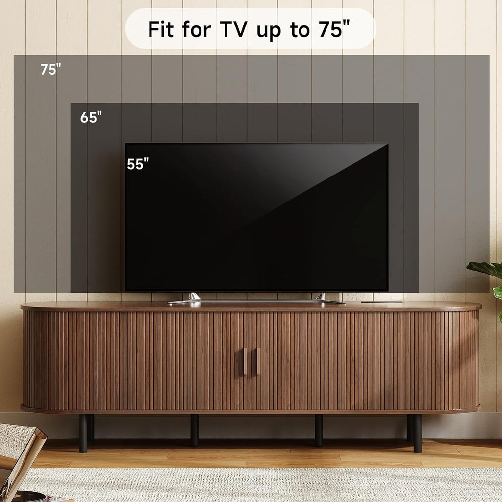 70.8" TV Stand with Power Outlet for TVs up to 75 Inch, Entertainment Center with Storage and Adjustable Shelves