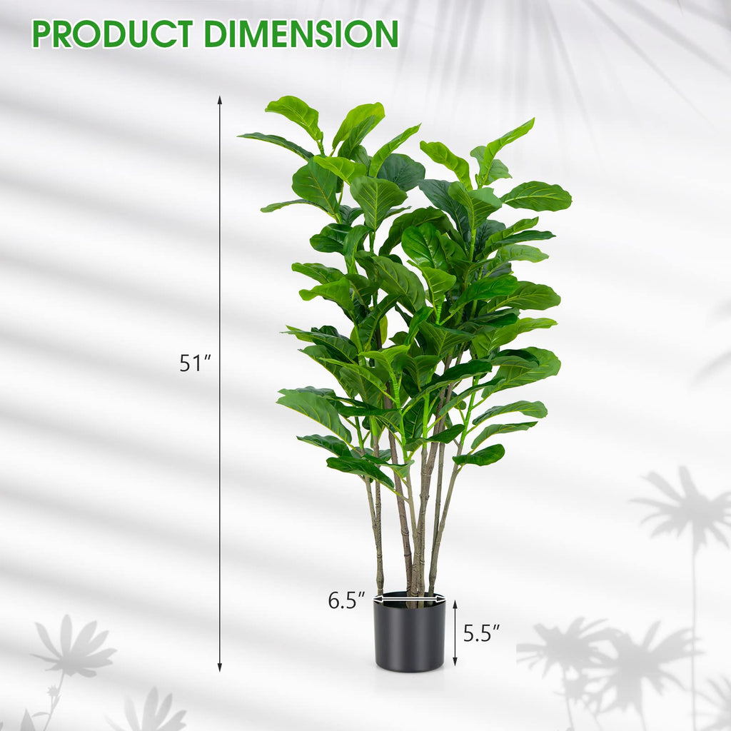 2-Pack 51 Inch Artificial Fiddle Leaf Fig Tree, Tall Artificial Greenery Plant with 100 Leaves, Lifelike Decorative
