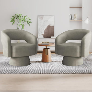 Swivel Barrel Chair Set of 2, Swivel Accent Chair with Thickened Soft Cushion, Modern Chair with Velvet, Comfy Round