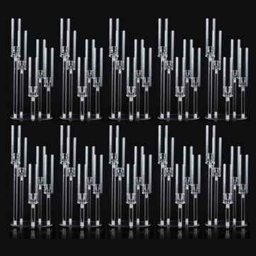 10Pcs Acrylic Candelabra Centerpieces,5 Arm Clear Candelabra Table Centerpiece Acrylic Candle Stick Holders with