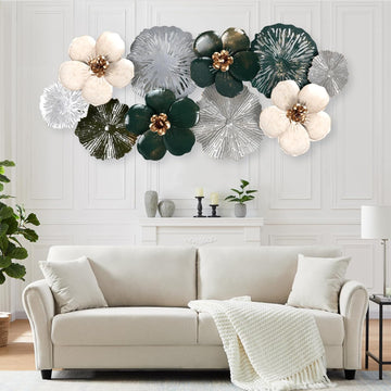Gold & Silver Metal Wall Art, Multi-Color Floral, 46.06" x 22.04"