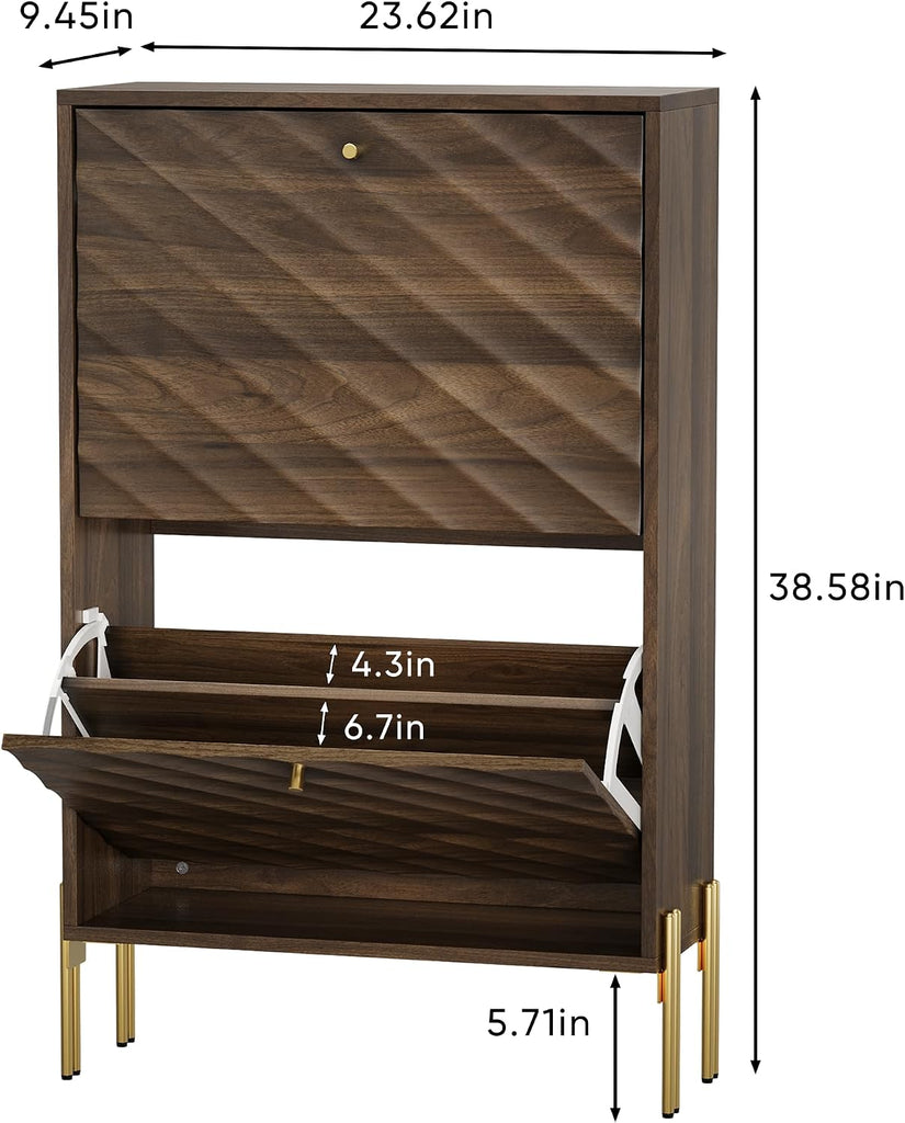 23.6 Inch Shoe Cabinet Storage Furniture: Mid-Century Modern Freestanding Organizer with Adjustable Shelves &