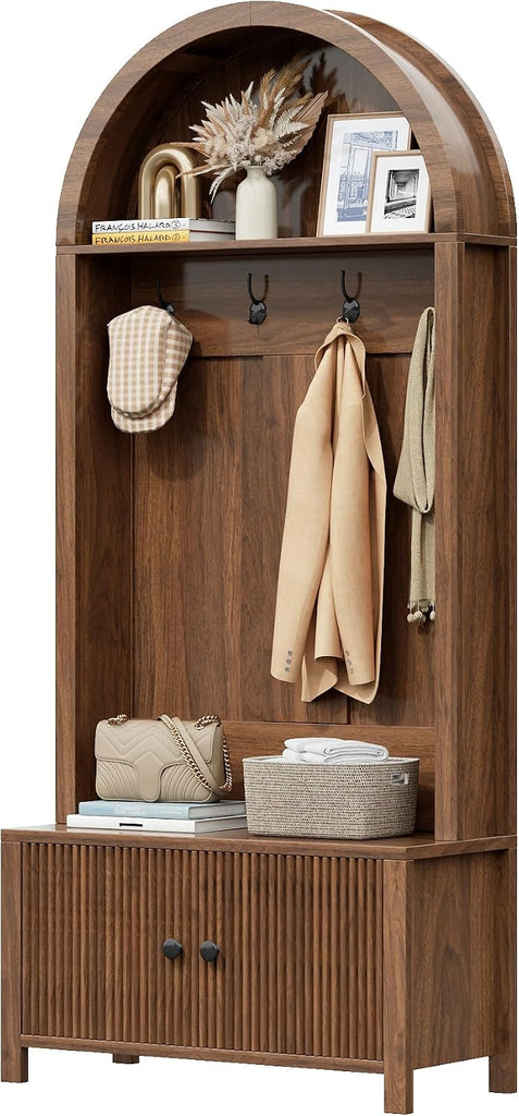 Hall Tree with Bench and Shoe Storage, 4-in-1 Mudroom Entryway Coat Rack & Shoe Storage Cabinet with 4 Hooks