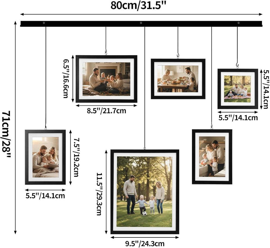 Exhibit Picture Frame Gallery Set, Wall Hanging Collage Frame for Various Sizes 4x4, 4x6, 5x7, 8x10 Inch Photos, Black