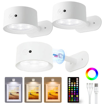 Picture Lights for Wall, 3 Pack Rechargeable Magnetic with Remote (White)