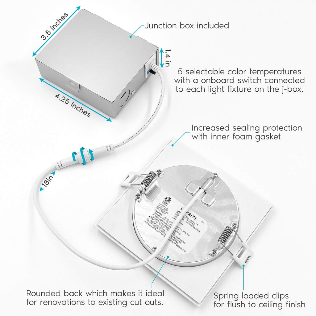 4 Inch Ultra Thin Square LED Recessed Lighting (4 Pack)