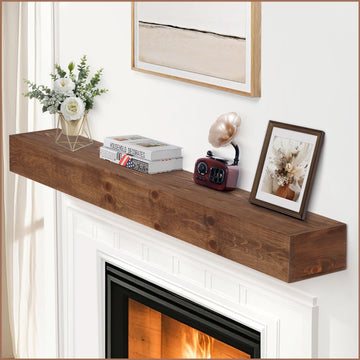 60inch - Solid Wood Mantel Shelf Handcrafted Rustic | Floating Mantle Shelves Decor for Wall, Bedroom, TV, Books