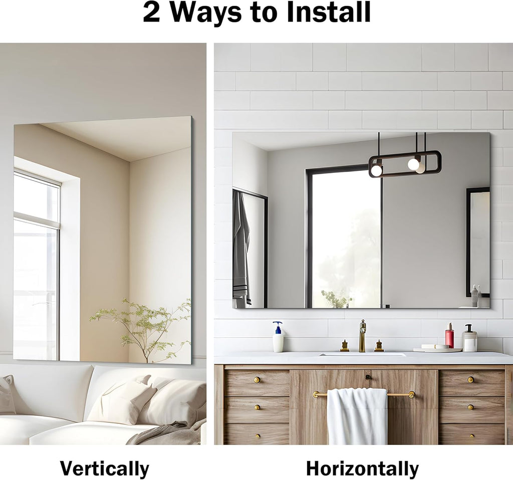 Frameless Mirror, 30x40 Inch Rectangle Vanity Mirror for Wall, Large Bathroom Mirror Over Sink with Polished Edge