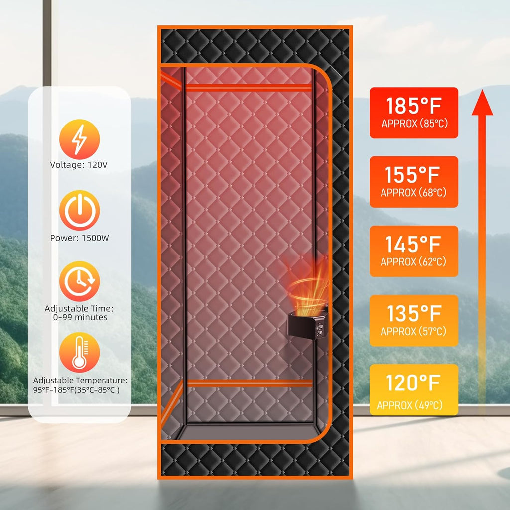 Smartmak Portable Hot Air Sauna, 1 Person Dry Sauna Tent, Home Indoor Sauna Box, 1500W & 149°F Hot Air Sauna