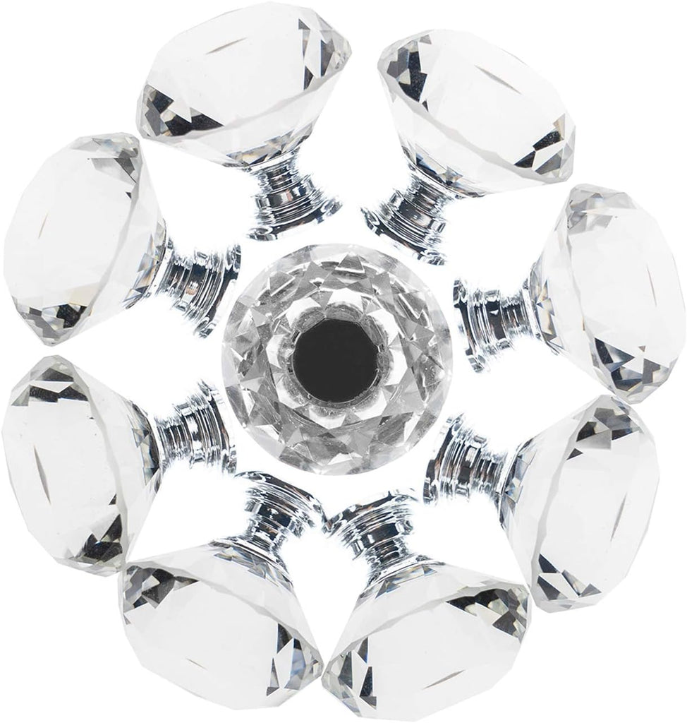 12 Pack Drawer Knobs Diamond Shaped Crystal Glass 30mm Cabinet Knobs Pull Handles (Silver)