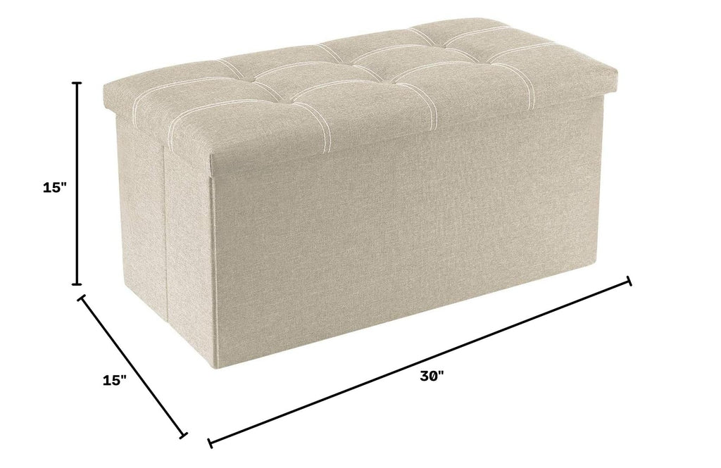 Ottoman with Storage, 30" Storage Ottoman Bench, Linen Beige