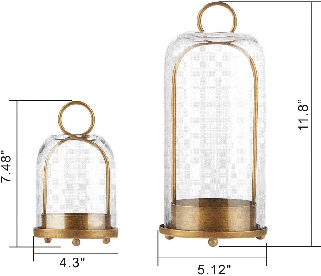 5" & 4" Wide Versatile Metal Candle Holder with Handmade Sturdy Glass Dome in Brass for Pillar Candle & Plants, 5.1"