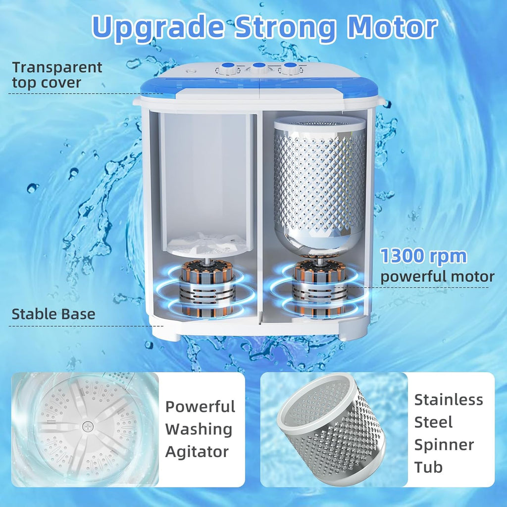 Portable Washing Machine, Twin Tub Washing Machine Laundry Compact Washer spinner Combo with 14lbs capacity, 9Lbs