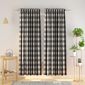 Buffalo Check Cotton Curtains 84 inch Length Kitchen Living Room Bedroom Black and White Gingham Plaid Window Curtain