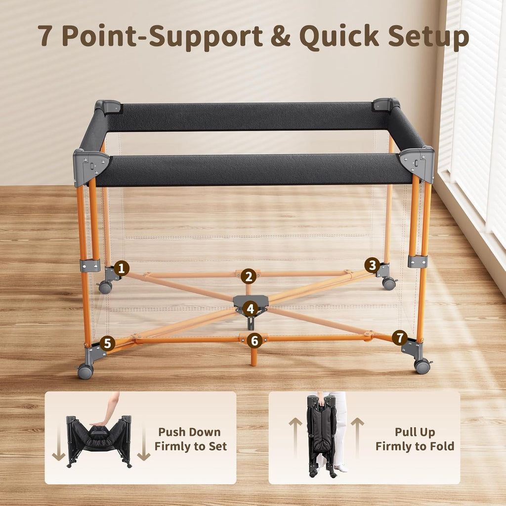 4 in 1 Baby Bassinet, One-Push Setup Pack and Play, Bedside Crib Sleeper with 3 Height Adjustable,Diaper Changer