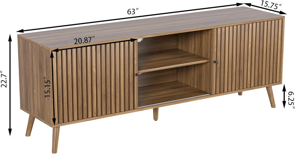 Mid Century Modern TV Stand for Televisions up to 70 Inches, with Sliding Doors and Storage, Television Stands, TV