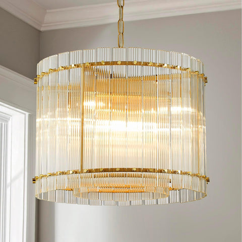 Pendant Chandeliers, Mid-Modern Modern Design, Perfect for Living Space, 8 x E12 Sockets, D19'' x H14'', Adjustable Max Height 78", Glass Shade & Gold Finish Metal Frame A119-B0CLNT76C1