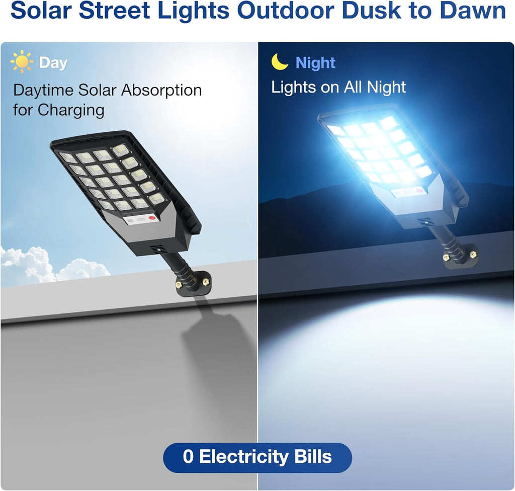 Solar Lights Outdoor, Wide Angle Solar Street Light IP66 Waterproof | 6500K Solar Lights Motion Sensor & Dusk to