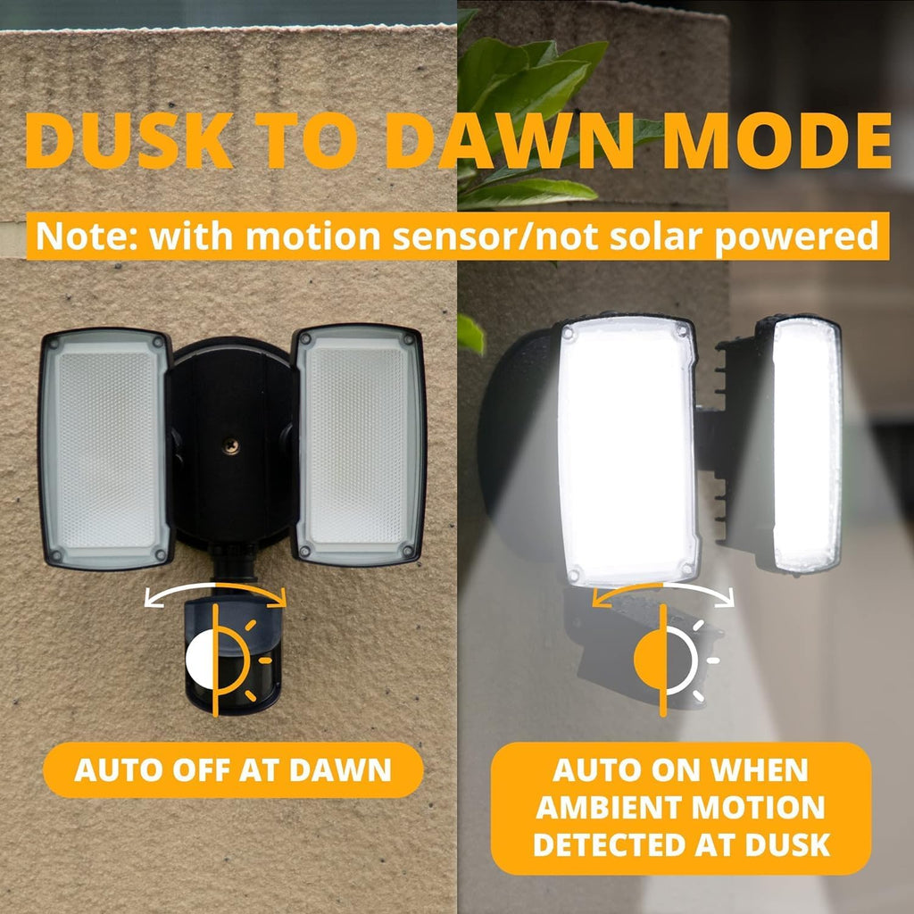 19W LED Flood Light Motion Sensor Outdoor, 2 Adjustable Head, 2000LM, 5000K, IP65 Waterproof, Dusk to Dawn Security