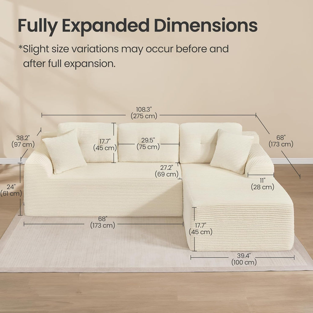 Boneless Couch, Modern Cloud Couch with Deep Seat, Corduroy Sofa for Living Room, Bedroom