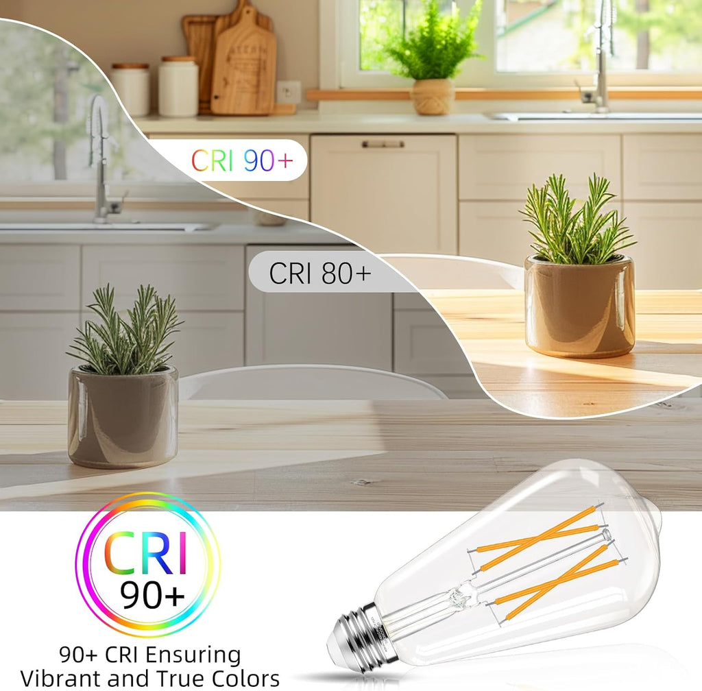 LED Edison Bulbs Dimmable, E26 Bulb 60 watt Equivalent, Soft White 2700K, ST58 Vintage Light Bulbs, 90+ CRI, 6W 600LM (10 Pack)