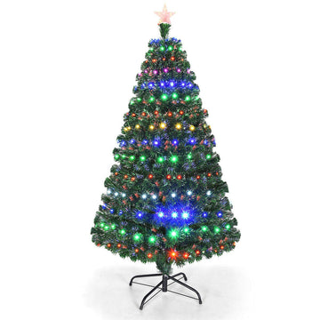 5ft Fiber Optic Artificial Christmas Tree, Pre-Lit Xmas Tree with Colorful LED Lights, 8 Lighting Modes, 180 Branch
