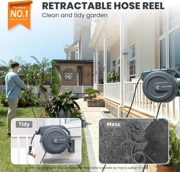 Retractable Garden Hose Reel 5/8"115FT Wall Mount Auto Rewind | Any Length Lock,Auto Rewind System,180° Swivel